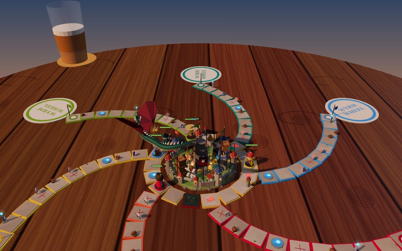 Dusk over the table: the wyrm has woken and spread its red wings above the citadel